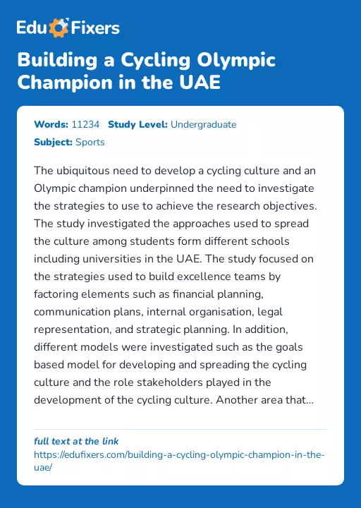 Building a Cycling Olympic Champion in the UAE - Essay Preview