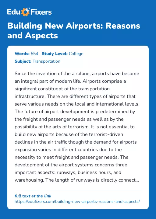 Building New Airports: Reasons and Aspects - Essay Preview