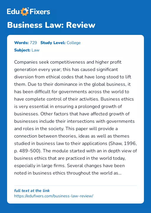 Business Law: Review - Essay Preview