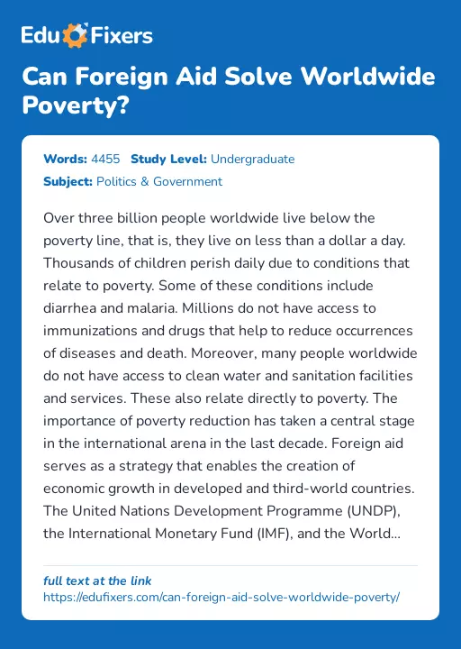 Can Foreign Aid Solve Worldwide Poverty? - Essay Preview