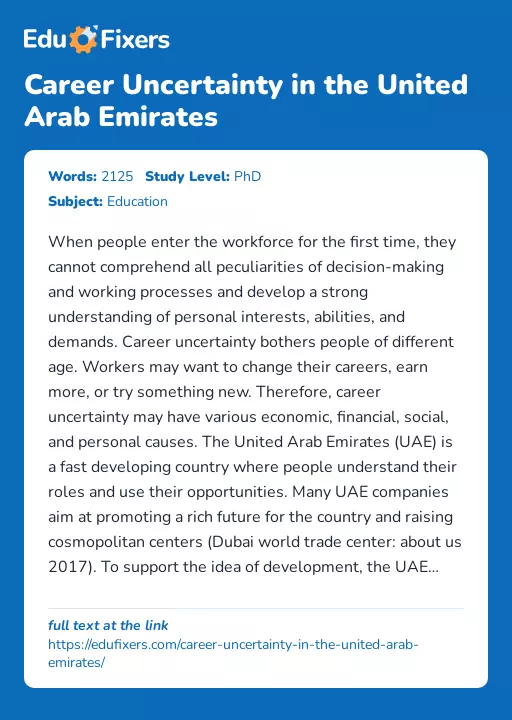 Career Uncertainty in the United Arab Emirates - Essay Preview
