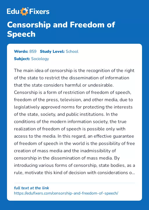 Censorship and Freedom of Speech - Essay Preview