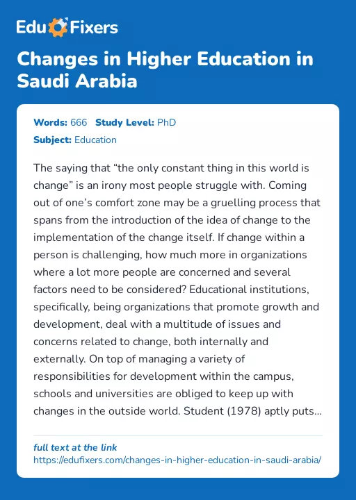 Changes in Higher Education in Saudi Arabia - Essay Preview