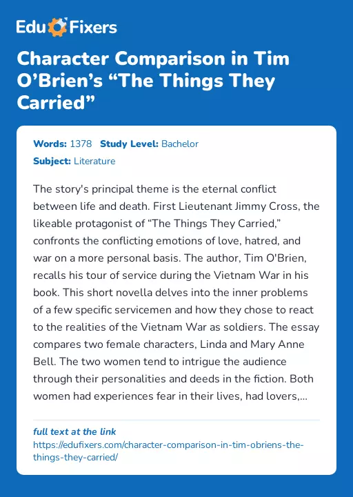 Character Comparison in Tim O’Brien’s “The Things They Carried” - Essay Preview