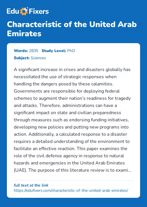 Characteristic of the United Arab Emirates - Essay Preview