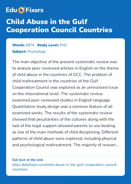 Child Abuse in the Gulf Cooperation Council Countries - Essay Preview