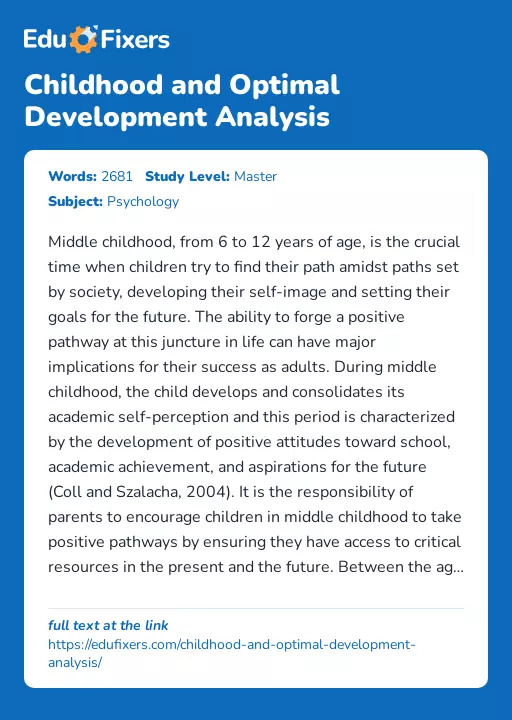 Childhood and Optimal Development Analysis - Essay Preview