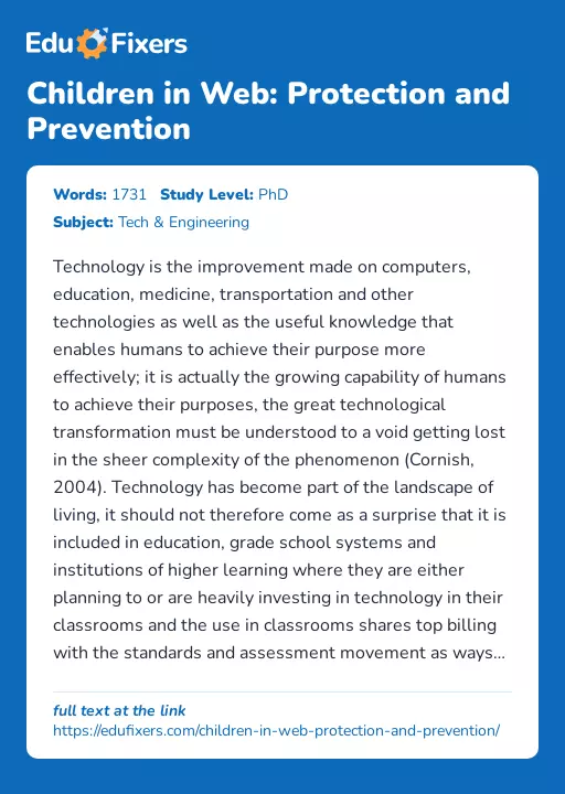 Children in Web: Protection and Prevention - Essay Preview
