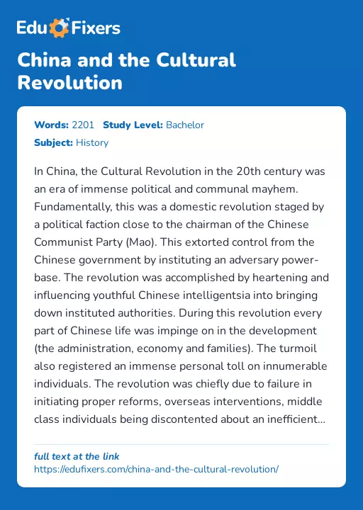 China and the Cultural Revolution - Essay Preview