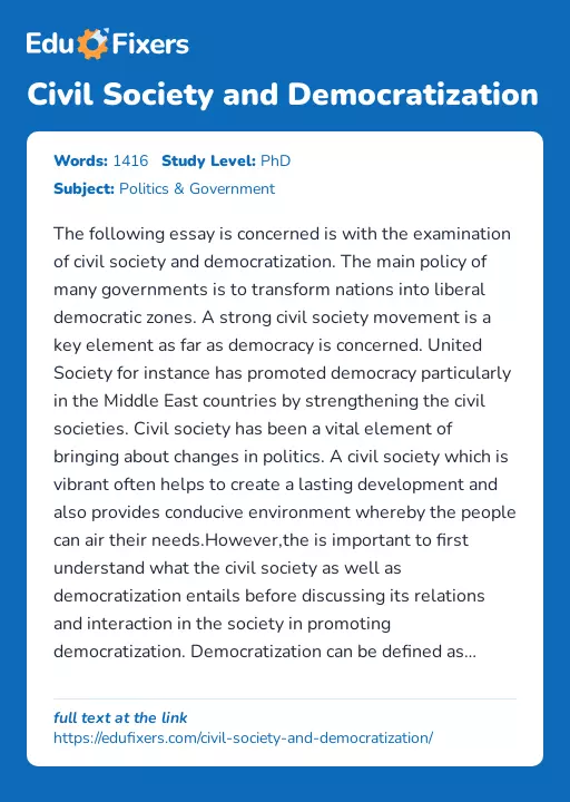 Civil Society and Democratization - Essay Preview
