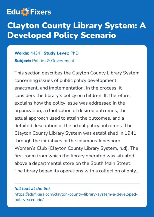 Clayton County Library System: A Developed Policy Scenario - Essay Preview