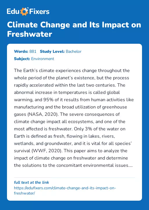 Climate Change and Its Impact on Freshwater - Essay Preview
