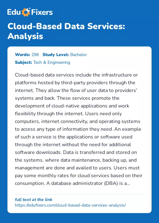 Cloud-Based Data Services: Analysis - Essay Preview