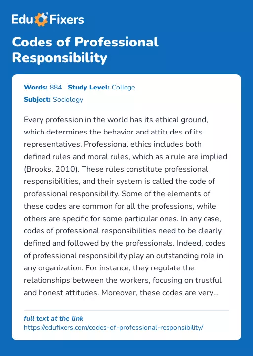 Codes of Professional Responsibility - Essay Preview
