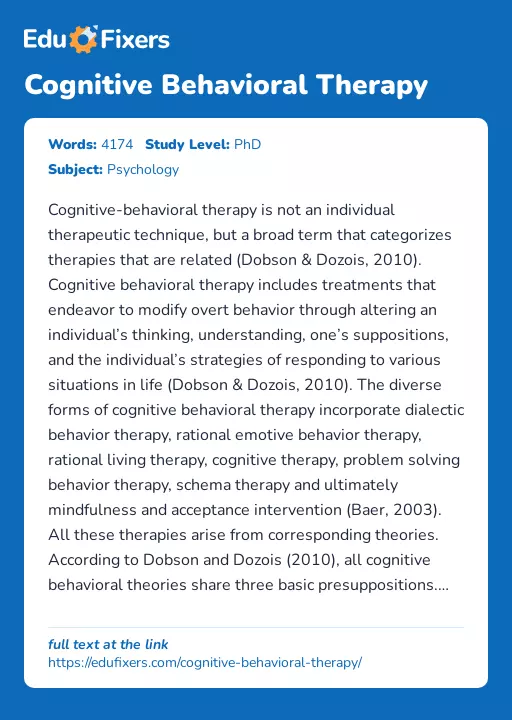 Cognitive Behavioral Therapy - Essay Preview