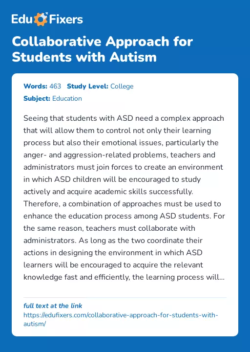Collaborative Approach for Students with Autism - Essay Preview