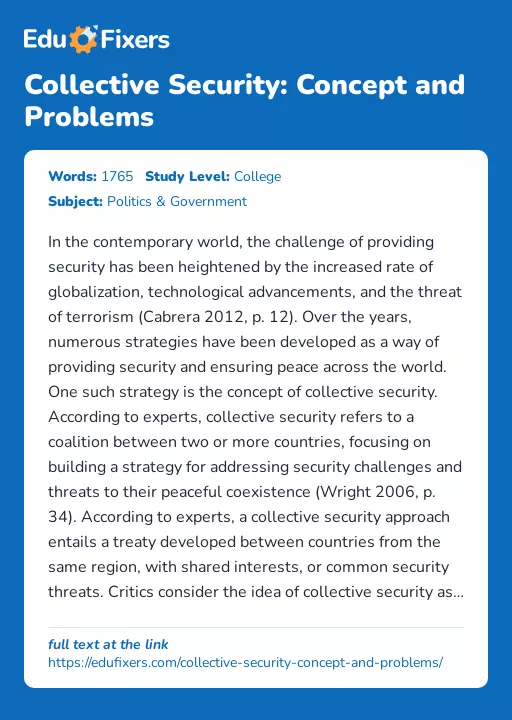 Collective Security: Concept and Problems - Essay Preview