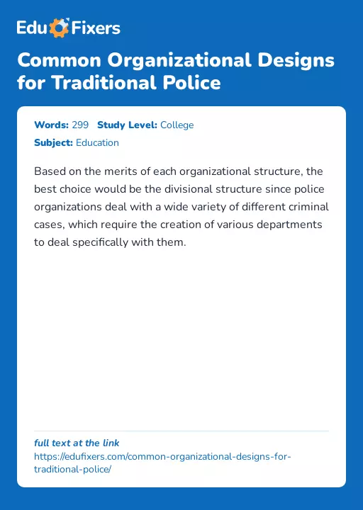 Common Organizational Designs for Traditional Police - Essay Preview
