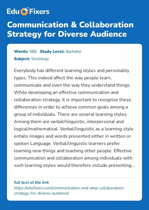 Communication & Collaboration Strategy for Diverse Audience - Essay Preview