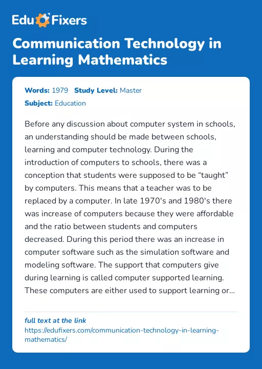 Communication Technology in Learning Mathematics - Essay Preview