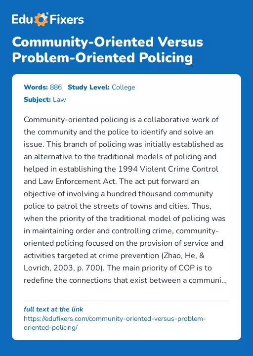 Community-Oriented Versus Problem-Oriented Policing - Essay Preview