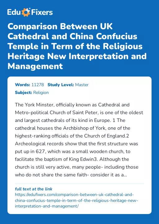 Comparison Between UK Cathedral and China Confucius Temple in Term of the Religious Heritage New Interpretation and Management - Essay Preview