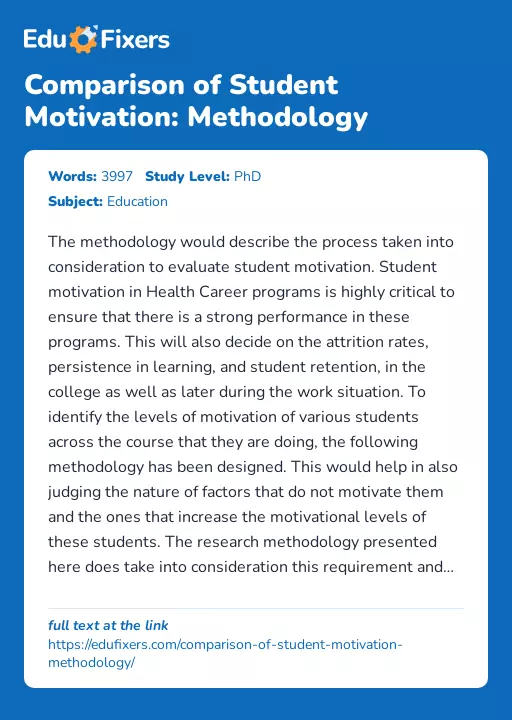 Comparison of Student Motivation: Methodology - Essay Preview