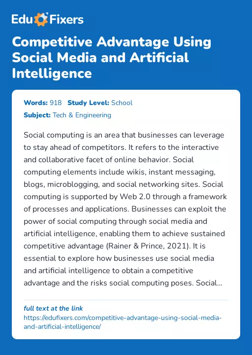 Competitive Advantage Using Social Media and Artificial Intelligence - Essay Preview
