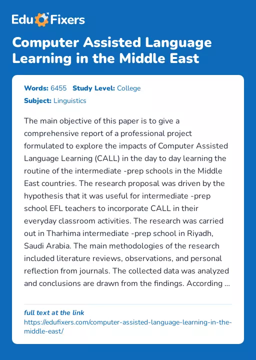 Computer Assisted Language Learning in the Middle East - Essay Preview