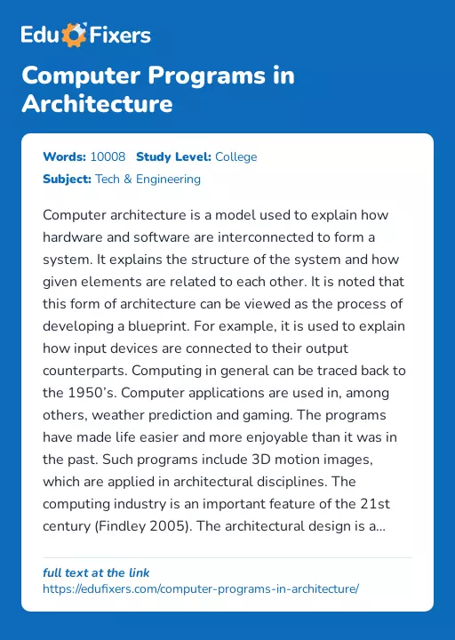 Computer Programs in Architecture - Essay Preview