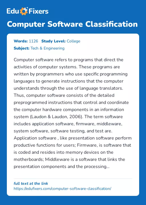 Computer Software Classification - Essay Preview
