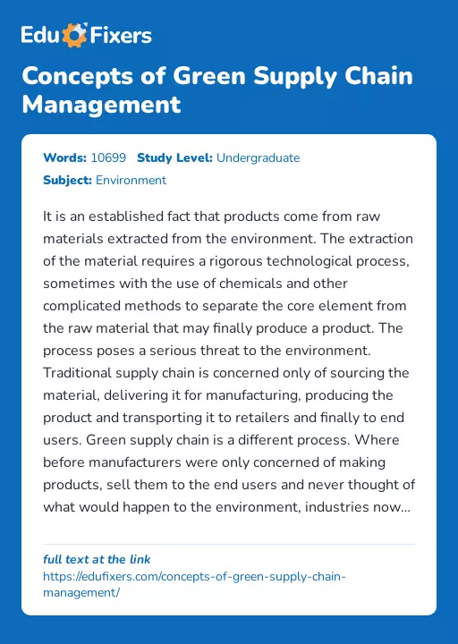 Concepts of Green Supply Chain Management - Essay Preview