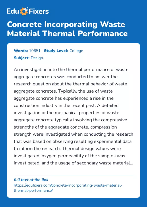 Concrete Incorporating Waste Material Thermal Performance - Essay Preview