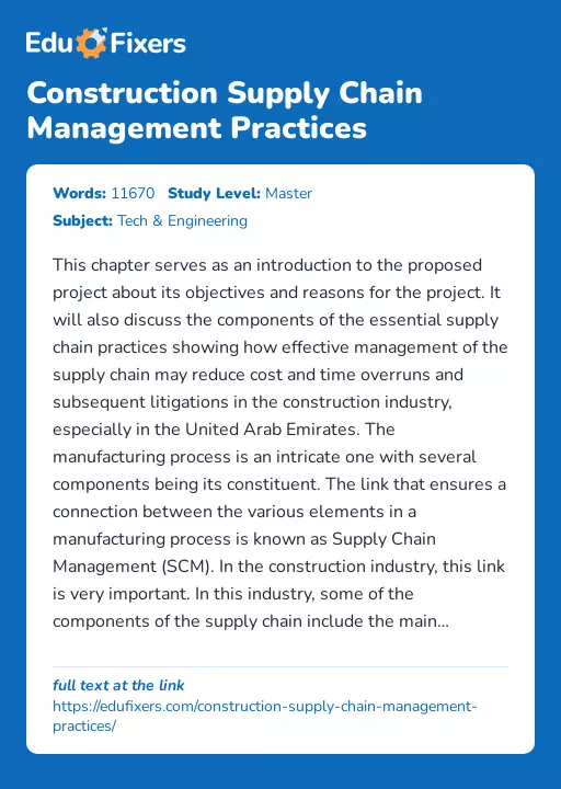 Construction Supply Chain Management Practices - Essay Preview