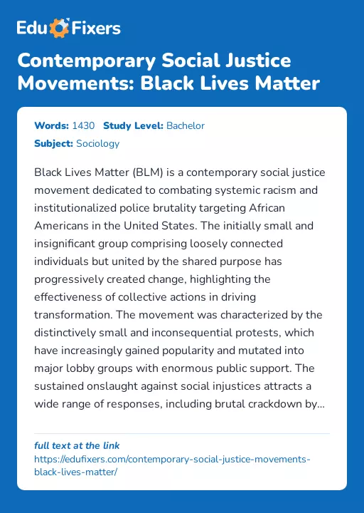 Contemporary Social Justice Movements: Black Lives Matter - Essay Preview