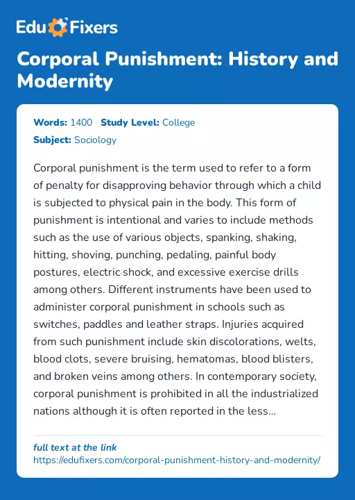Corporal Punishment: History and Modernity - Essay Preview