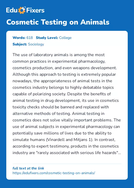 Cosmetic Testing on Animals - Essay Preview