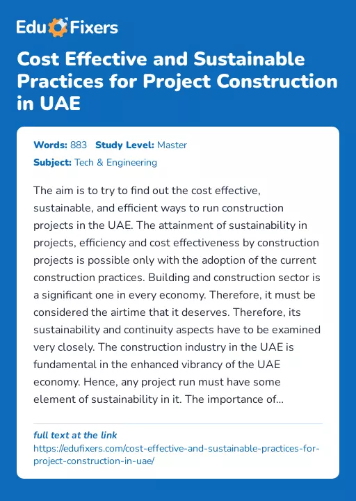 Cost Effective and Sustainable Practices for Project Construction in UAE - Essay Preview