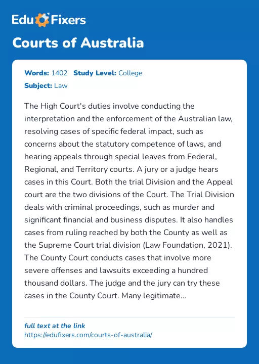 Courts of Australia - Essay Preview