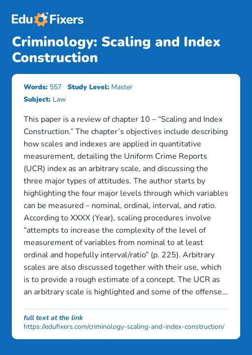 Criminology: Scaling and Index Construction - Essay Preview