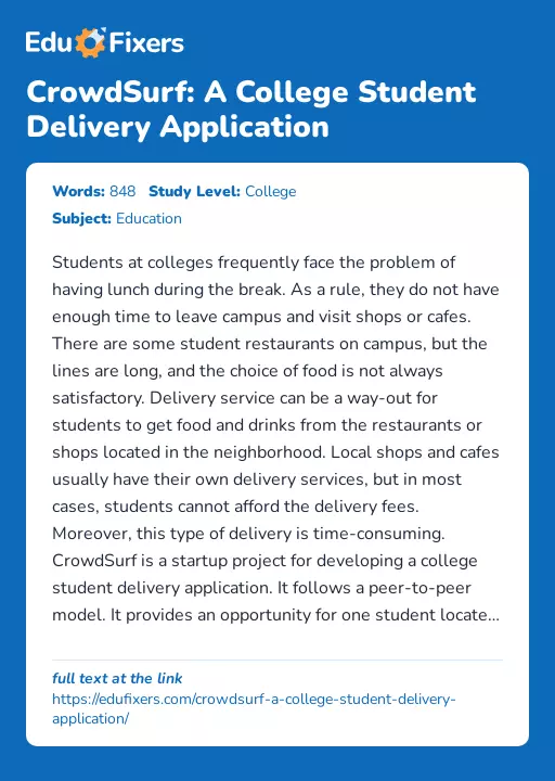 CrowdSurf: A College Student Delivery Application - Essay Preview