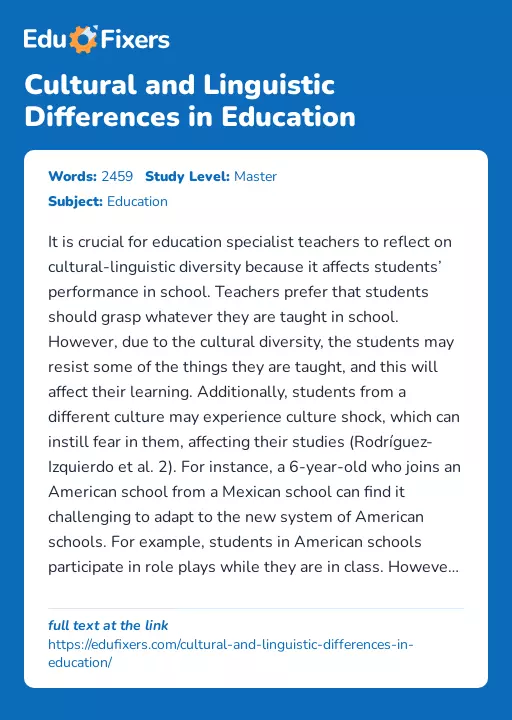 Cultural and Linguistic Differences in Education - Essay Preview