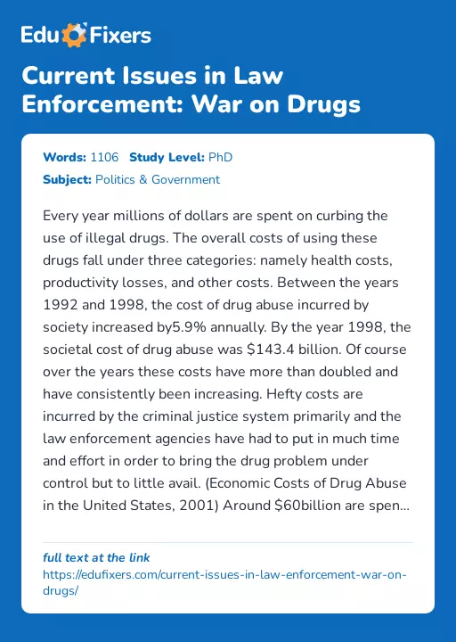 Current Issues in Law Enforcement: War on Drugs - Essay Preview