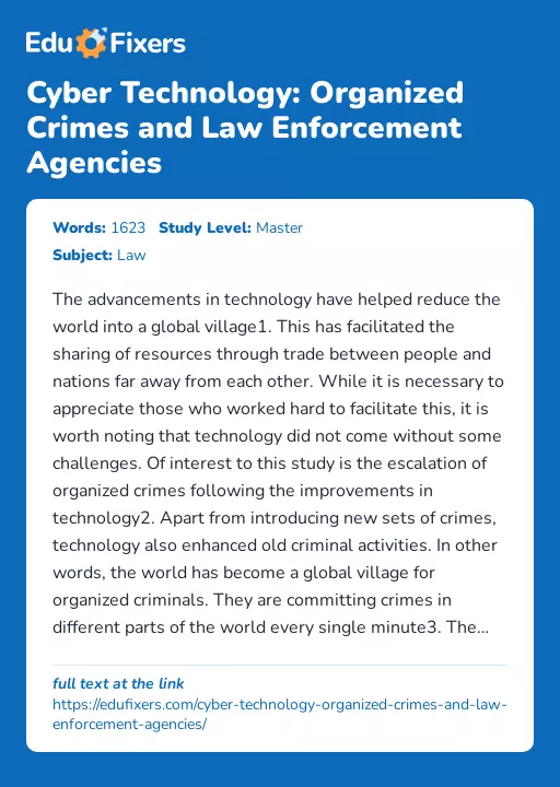 Cyber Technology: Organized Crimes and Law Enforcement Agencies - Essay Preview