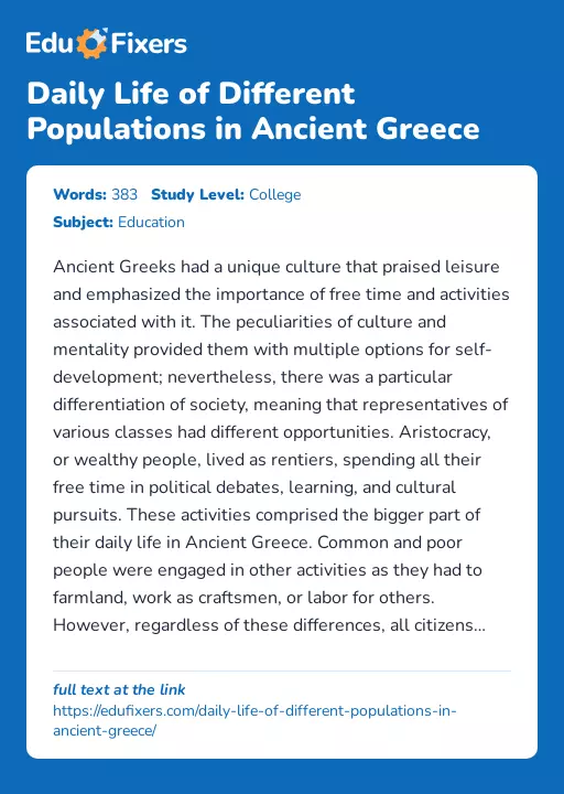 Daily Life of Different Populations in Ancient Greece - Essay Preview