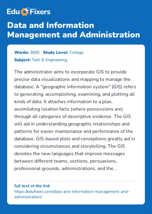 Data and Information Management and Administration - Essay Preview