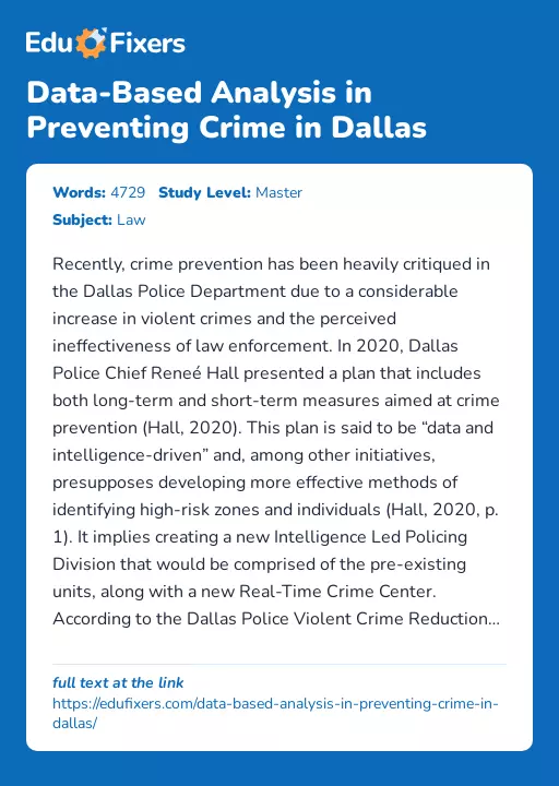 Data-Based Analysis in Preventing Crime in Dallas - Essay Preview