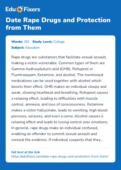 Date Rape Drugs and Protection from Them - Essay Preview