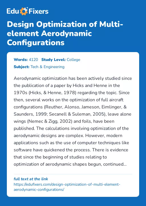 Design Optimization of Multi-element Aerodynamic Configurations - Essay Preview