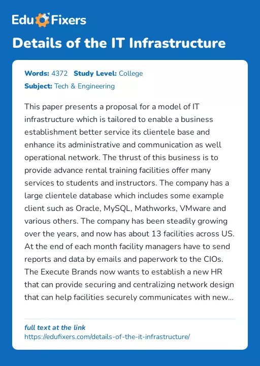 Details of the IT Infrastructure - Essay Preview